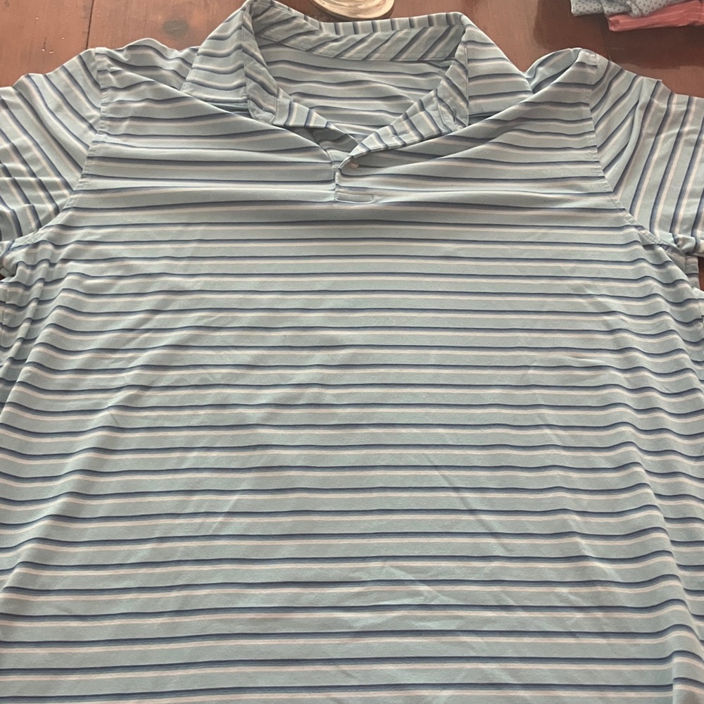 Southern Tide Blue and White Striped Polo